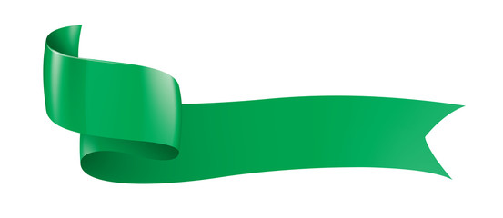 green ribbon on white background. Vector illustration