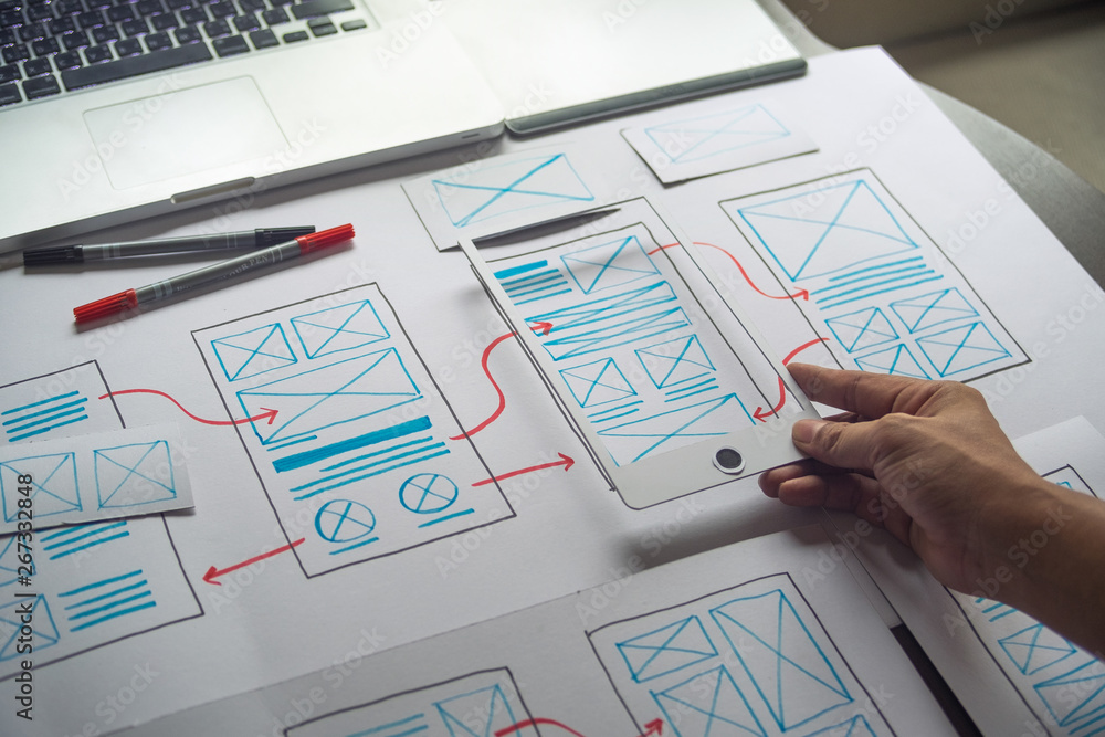 Poster ux graphic designer creative sketch planning application process development prototype wireframe for