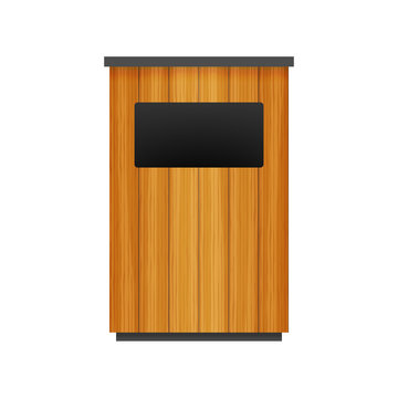 Trash can in park icon. Waste bin on white background. Vector stock illustration.