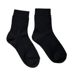 Black cotton sock, foot clothing. Isolated on white