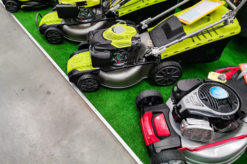 best lawnmower from assortment in garden equipment shop