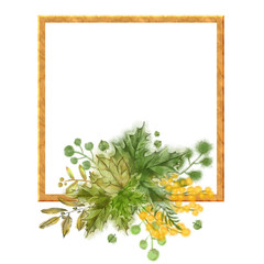 Summer Maple Leaf Vignette on Bottom of Wooden Square Frame. Botanical Design for Print, Card, Banner, Poster, and Market and Decoration Announcements.