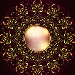 Vintage background mandala card with golden lace ornaments and art   deco floral decorative elements