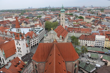 Munich from the height of the Cathedral of St. Peter on a cloudy day