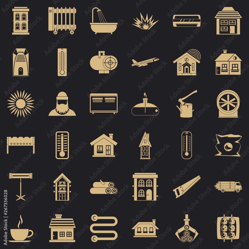 Poster battery icons set. simple style of 36 battery vector icons for web for any design