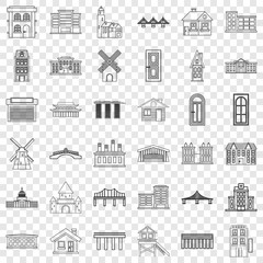 Bungalow icons set. Outline style of 36 bungalow vector icons for web for any design