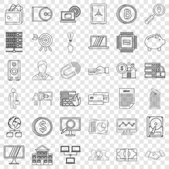 Money icons set. Outline style of 36 money vector icons for web for any design