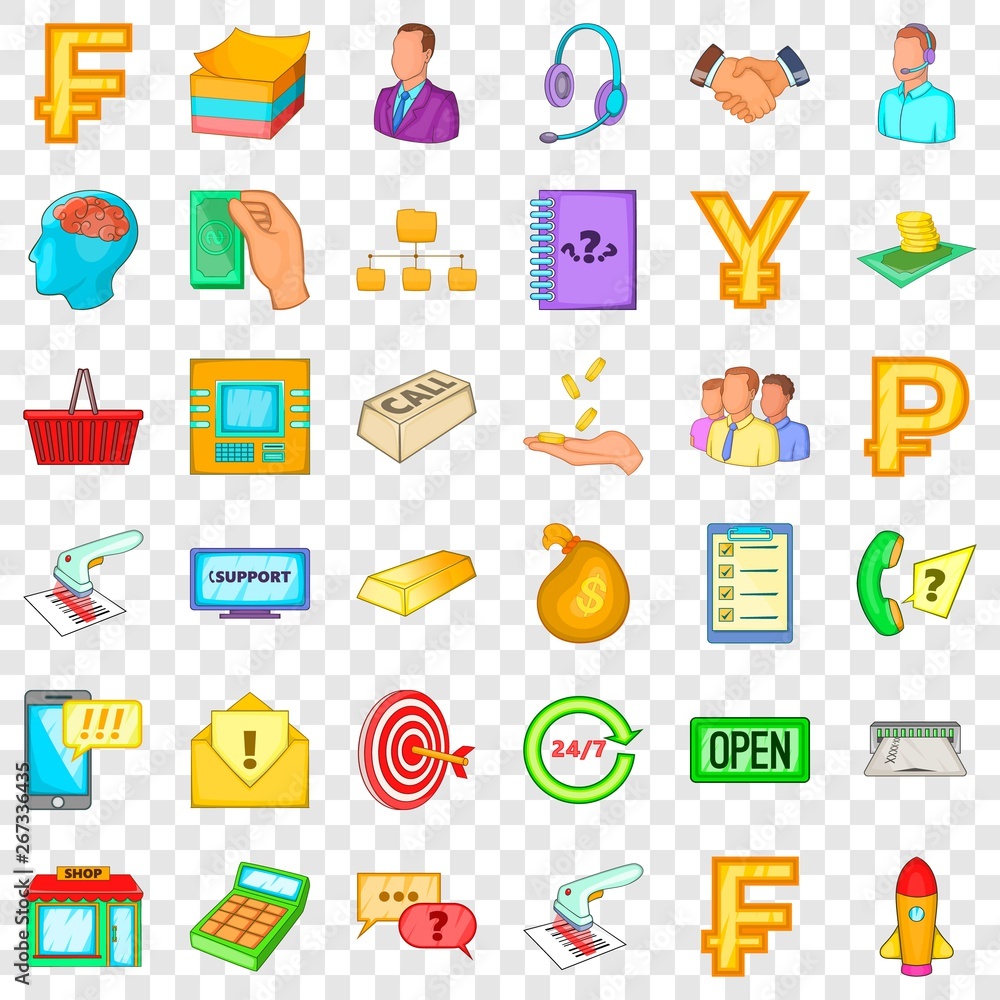 Aufkleber all day work icons set. cartoon style of 36 all day work vector icons for web for any design