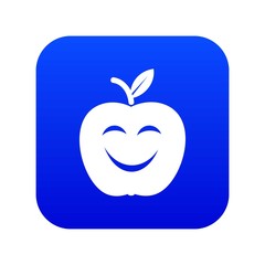 Smile apple icon blue vector isolated on white background