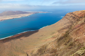 Panoramic view of Graciosa Island from Mirador del Rio. Lanzarote. Canary Islands. Spain.