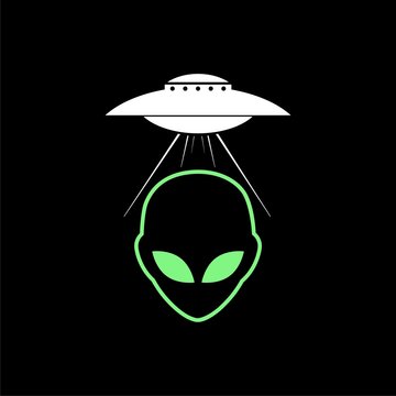 Alien face and UFO icon logo