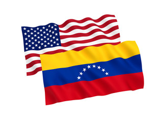 Flags of Venezuela and America on a white background
