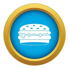 Burger icon blue vector isolated on white background for any design