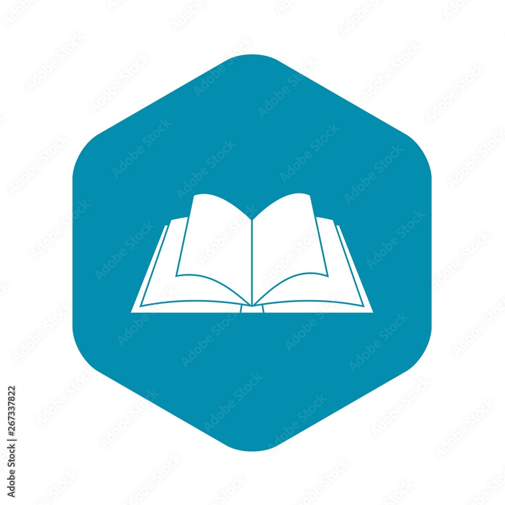 Poster opened book with pages fluttering icon. simple illustration of opened book with pages fluttering vec