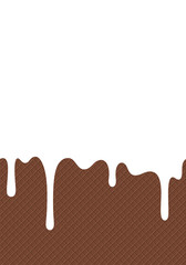 White Flowing Glaze on Chocolate Wafer Background. Seamless Illustration for Banners. Sweet Ice Cream Texture Design