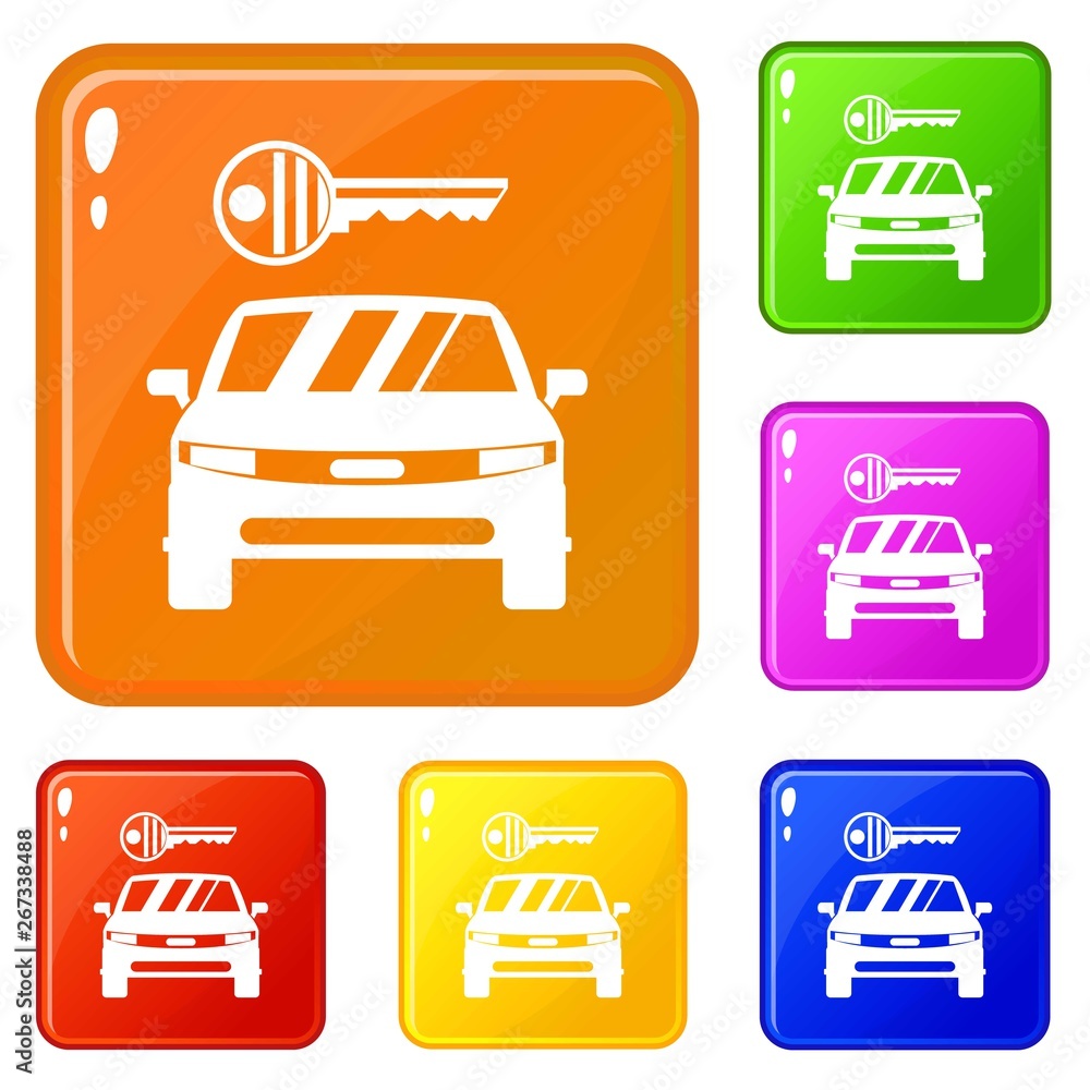 Poster car and key icons set collection vector 6 color isolated on white background