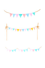 Watercolor illustration, Set of colorful party bunting flag watercolor drawing isolated on white background, element for celebration greeting card background