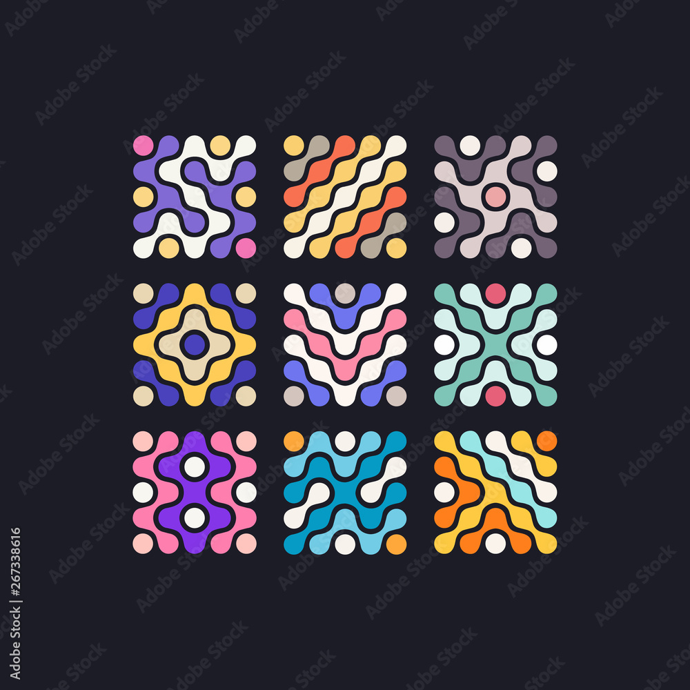 Poster Set of Abstract Vector Colorful Shapes with Creative Color Combination. Template Symbols for Logo and Icons