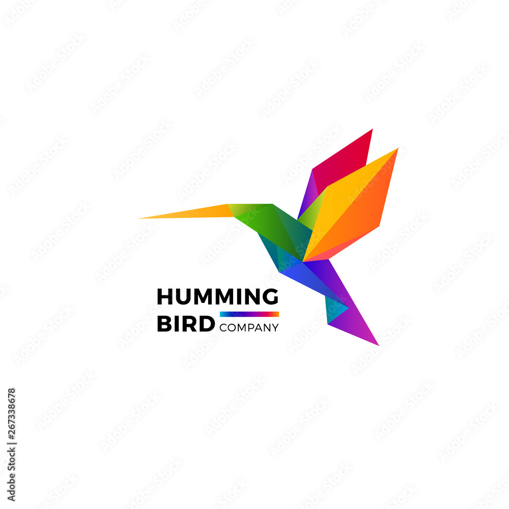 Poster polygonal vivid vector hummingbird. colorful geometric symbol with gradients for logos and icons