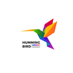 Polygonal Vivid Vector Hummingbird. Colorful Geometric Symbol with Gradients for Logos and Icons
