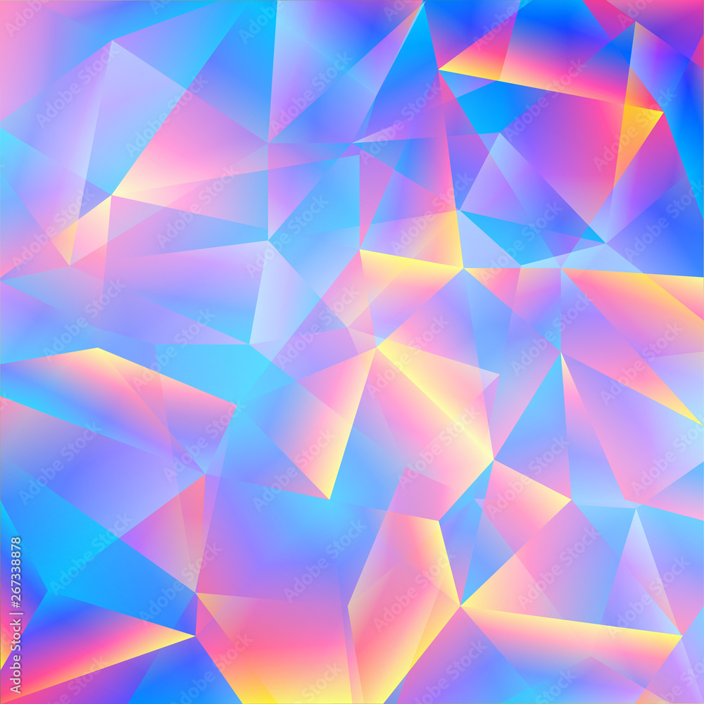 Poster bright holographic background. colorful vector texture with triangles