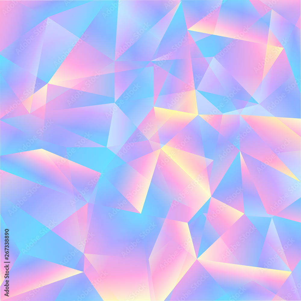 Poster Abstract Vector Triangular Background with Pastel Colors in 80s Style. Low Poly Hologram Design
