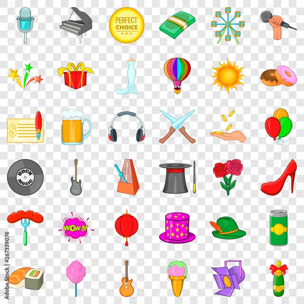 Poster delivery icons set. cartoon style of 36 delivery vector icons for web for any design