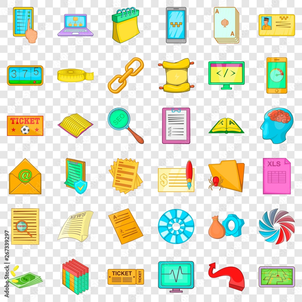 Poster talking icons set. cartoon style of 36 talking vector icons for web for any design
