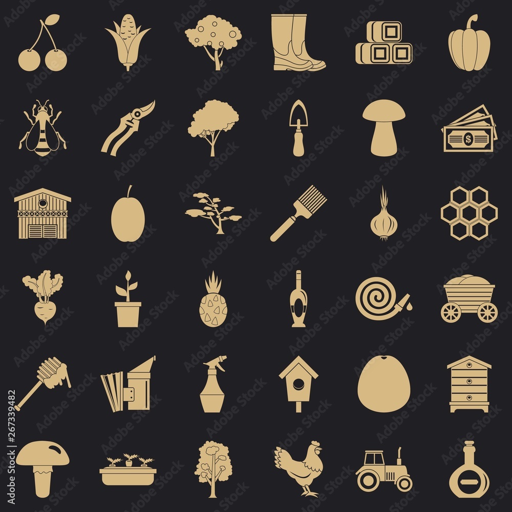 Poster ground icons set. simple style of 36 ground vector icons for web for any design