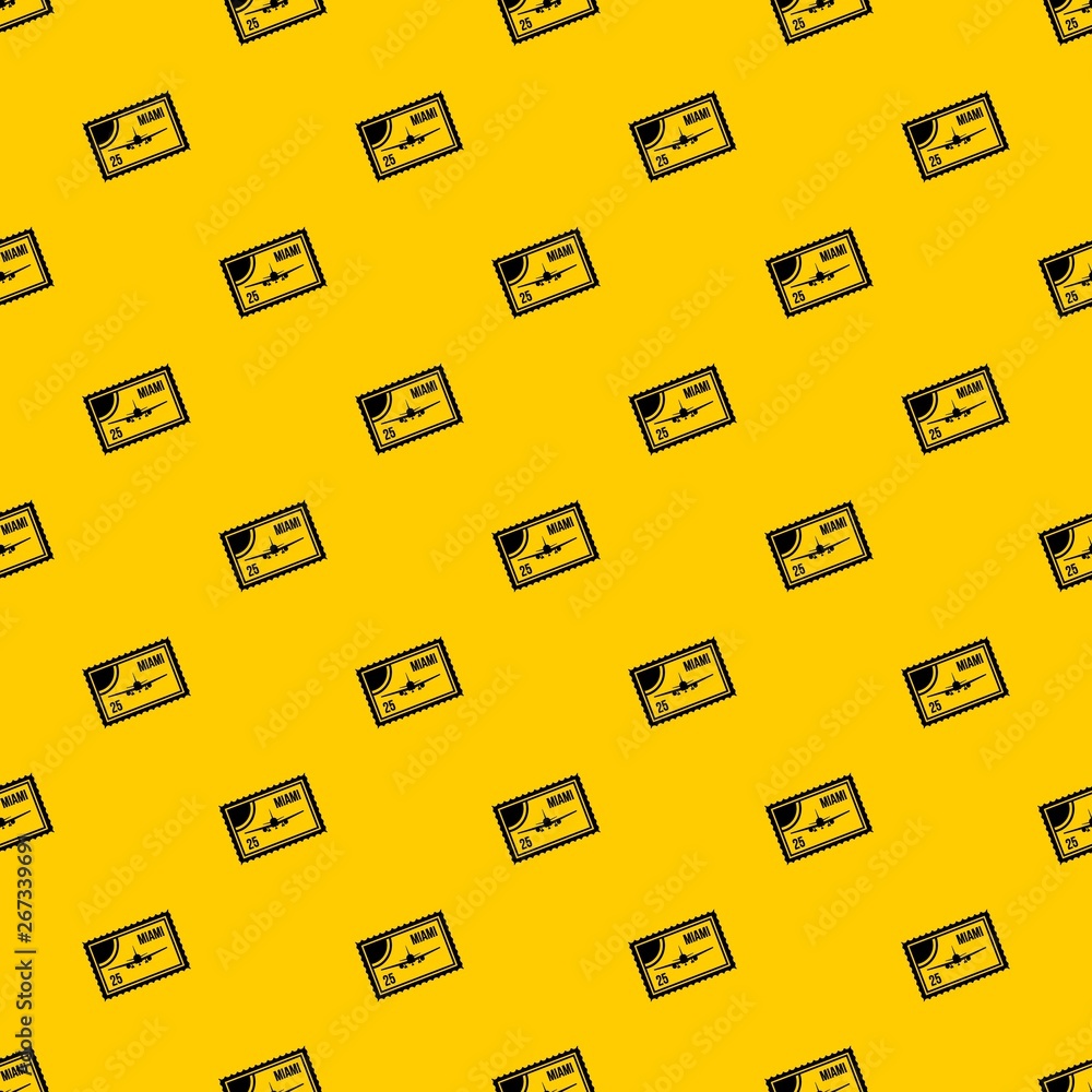 Poster stamp with plane and text miami inside pattern seamless vector repeat geometric yellow for any desig