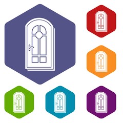 Arched door icons vector colorful hexahedron set collection isolated on white