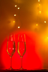 Champagne glass in disco party bar