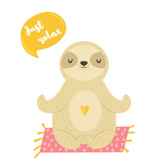 Funny meditating sloth practicing yoga