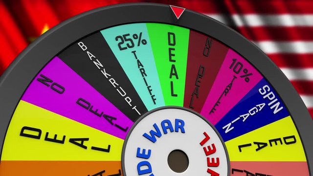 4K US China Trade War Wheel Stopping on BANKRUPT