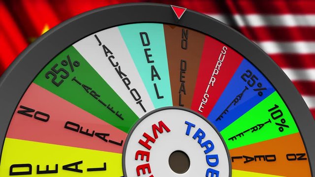 4K US China Trade War Wheel Stopping on JACKPOT