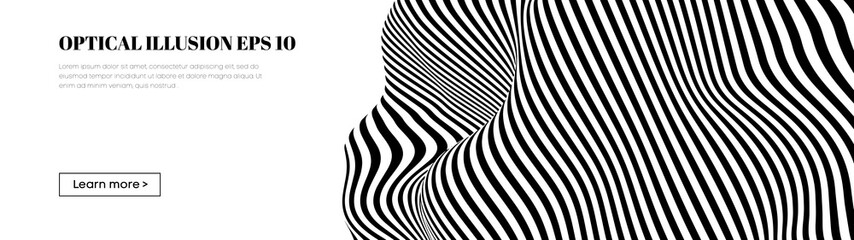 Optical illusion lines background. Abstract 3d black and white illusions. EPS 10 Vector illustration. Abstract waves vector.