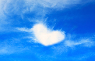 Cloud in a heart shape with blue sky