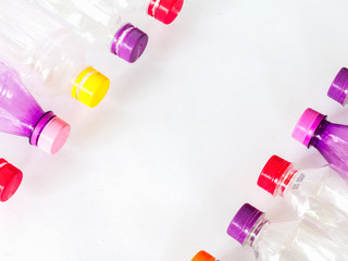 colorful plastic bottles for recycling to conserve the environment concept. on white background