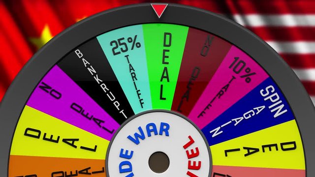4K US China Trade War Wheel Stopping on 25 TARIFF