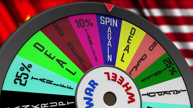 4K US China Trade War Wheel Stopping on 10 TARIFF