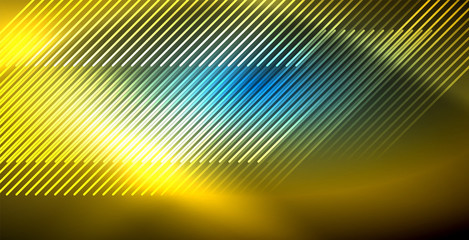 Neon glowing techno lines, blue hi-tech futuristic abstract background template with lights