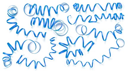 Set of realistic blue ribbons on white background. Vector illustration. Can be used for greeting card, holidays, banners, gifts and etc.
