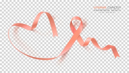Uterine Cancer Awareness Month. Peach Color Ribbon Isolated On Transparent Background. Vector Design Template For Poster.