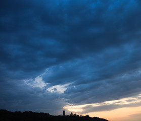 Silhouette of Kyiv Pechersk Lavra at dusk