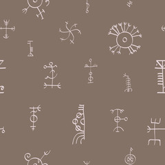 Seamless pattern with Icelandic magical staves