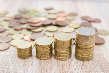 coins or currencies stacked, savings and economy