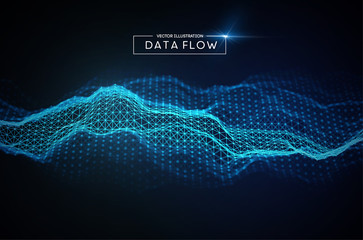 Computer data flow background. Vector EPS 10. Big data network technology wave.