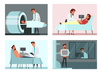 Medical examining, check-up illustrations set