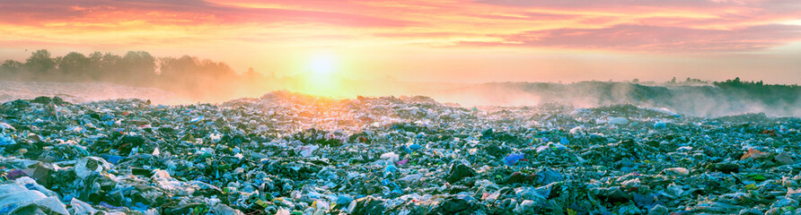 Sunrise Sun above the ocean of garbage