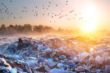 Sunrise Sun above the ocean of garbage